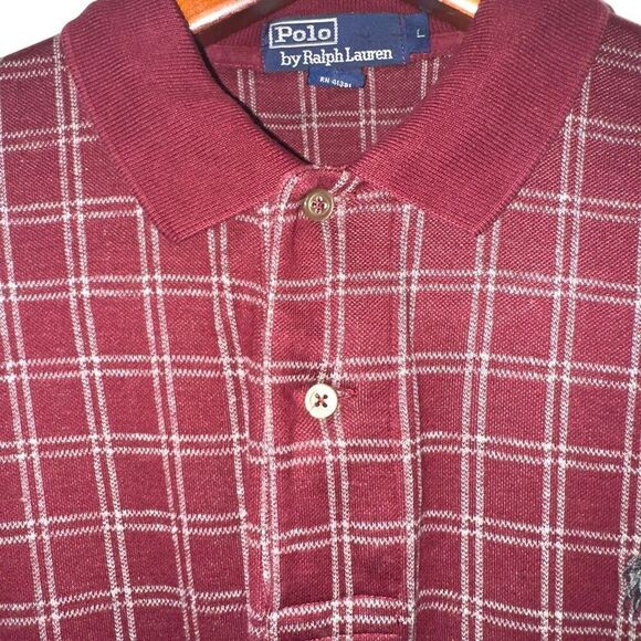 80s Polo Ralph Lauren Wine Red Made in USA L/S Polo Shirt Sz L - Picture 4 of 10